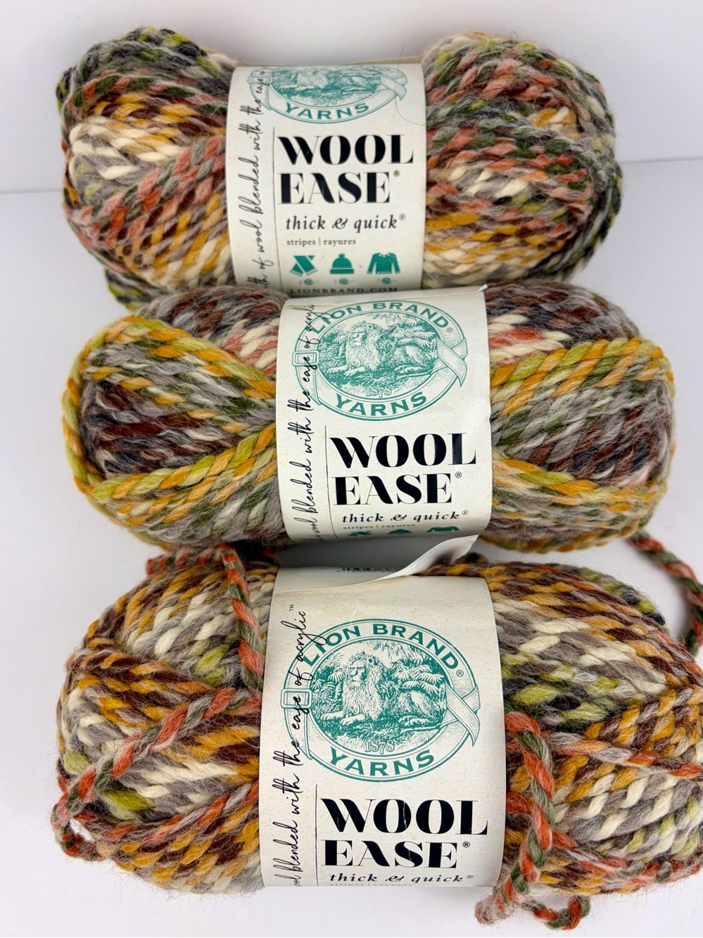 Lion Brand Wool Ease Thick & Quick Bulky Yarn Lot of 3 Coney Island Multicolor